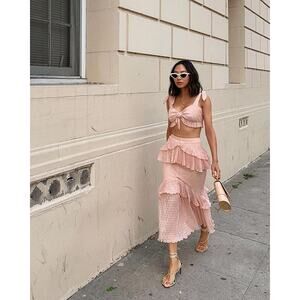 Song of Style Ada Pink Ruffle Skirt Crop Top Set S M